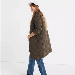 Madewell quilted military long olive coat size XS and small